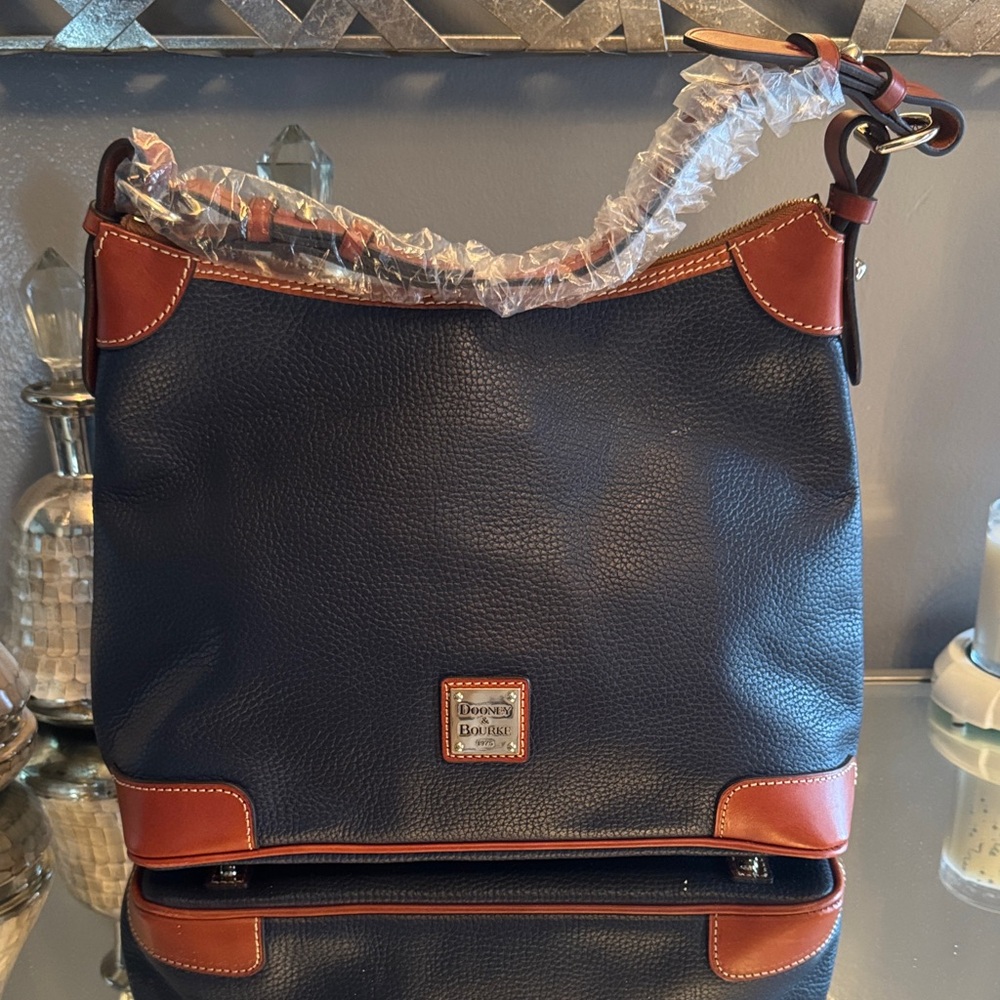 Dooney & Bourke Navy and Brown Leather Shoulder Bag
